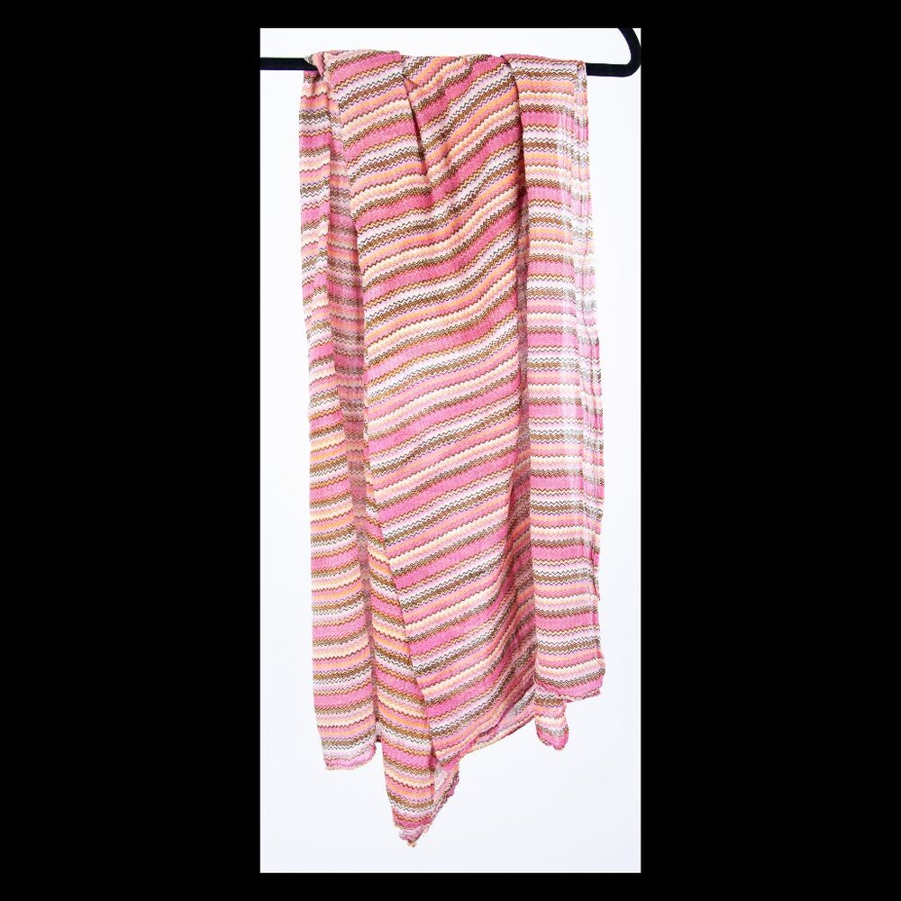 Calores Womens Pink Yellow White Black Zigzag Cotton Scarf NWOT